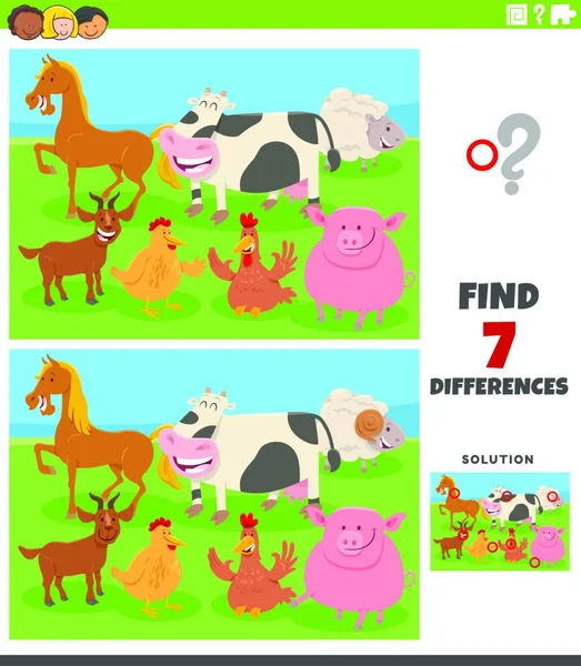 农牧性状群儿童图片教育游戏差异的卡通解说 — 图库矢量图片