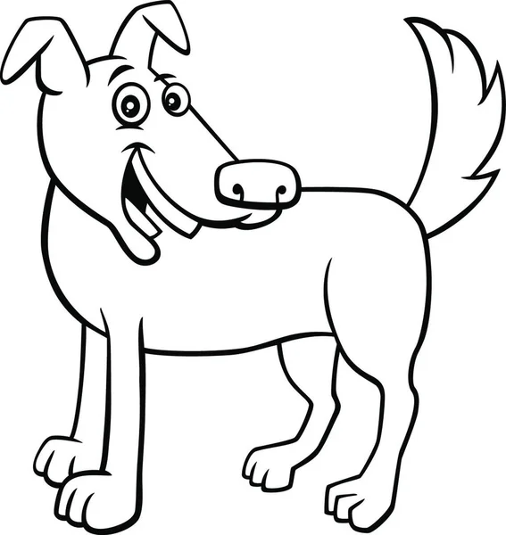 Black White Cartoon Illustration Happy Brown Dog Puppy Comic Animal — 스톡 벡터