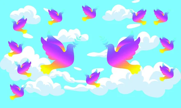 Aves Coloridas Están Volando Cielo — Vector de stock