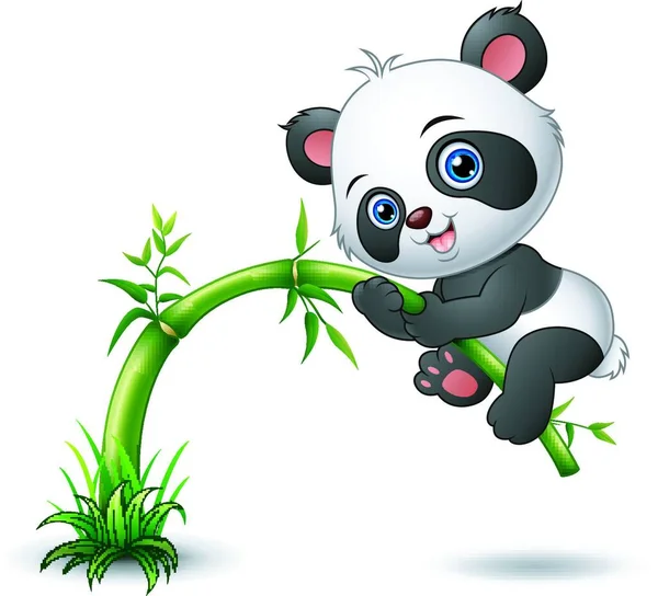 Ilustração Bonito Bebê Panda Árvore Escalada Bambu — Vetor de Stock