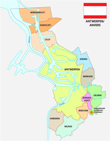 Antwerpen Belgiumi Városának Közigazgatási Vektortérképe Zászlóval — Stock Vector