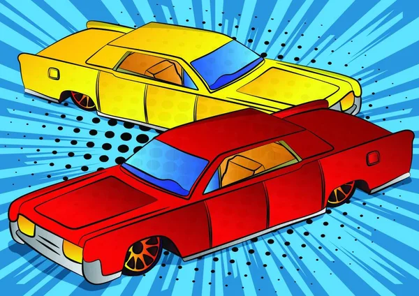 Estilo Livro Quadrinhos Ilustração Vetorial Desenhos Animados Carro Luxo Americano — Vetor de Stock