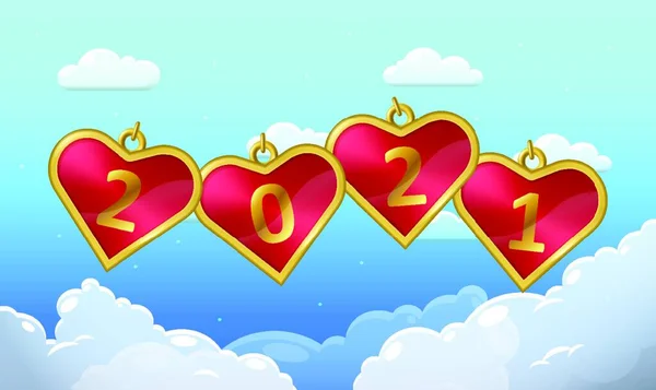 Cœurs Volent Dans Ciel Sur Nouvelle Année — Image vectorielle