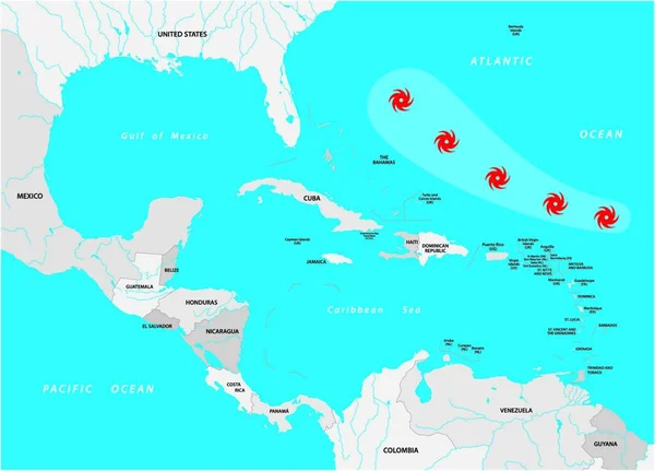 Schematická Vektorová Mapa Fiktivního Hurikánu Severní Střední Americe — Stockový vektor