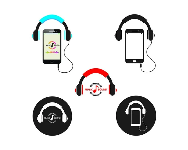 Reproduzir Música Smartphone Com Ícone Fone Ouvido Ilustração Design Vetorial — Vetor de Stock