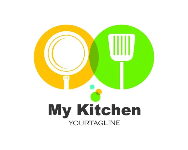 Σπάτουλα Και Λογότυπο Τηγάνι Εικονίδιο Του Μαγειρέματος Και Κουζίνες Διάνυσμα — Διανυσματικό Αρχείο