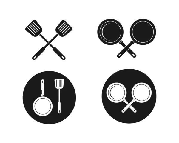 Espátula Logotipo Cacerola Icono Cocina Kithen Vector Ilustración — Archivo Imágenes Vectoriales