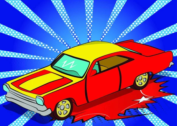 Estilo Livro Quadrinhos Ilustração Vetorial Desenhos Animados Carro Esportivo Americano —  Vetores de Stock
