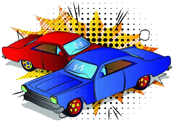 コミックスタイル クールなレトロなアメリカのスポーツカーの漫画ベクトルイラスト — ストックベクタ