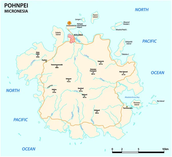 Carte Routière Vectorielle Principale Île Micronésienne Pohnpei — Image vectorielle