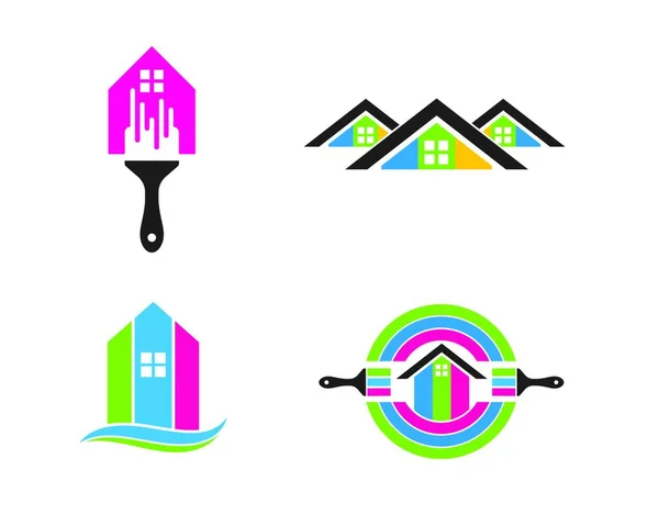 Дом Строительство Логотипа Краски Иконка Векторной Иллюстрации Дизайн — стоковый вектор