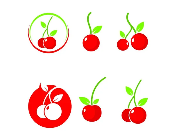 Kersen Fruit Pictogram Vector Illustratie Template — Stockvector