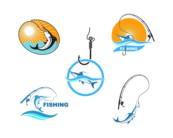 Logotipo Pesca Icono Insignia Vector Ilustración Diseño — Archivo Imágenes Vectoriales