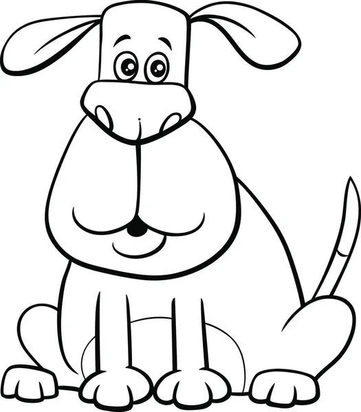 Black White Cartoon Illustration Funny Sitting Dog Comic Animal Character — 스톡 벡터