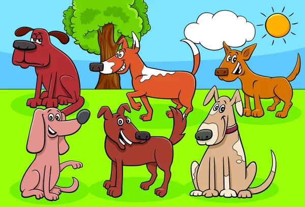 Illustrazione Dei Cartoni Animati Cani Cuccioli Animal Comic Characters Group — Vettoriale Stock