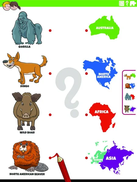 Cartoon Illustration Educational Matching Game Children Wild Animal Species Karakters — Stockvector