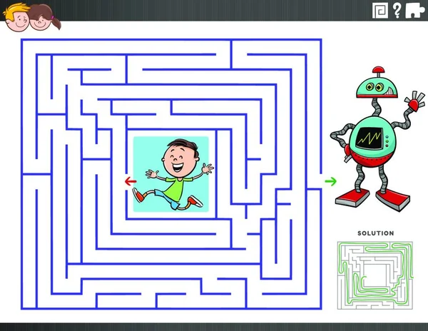 Cartoon Illustration Educational Maze Puzzle Game Children Boy Character Toy - Stok Vektor