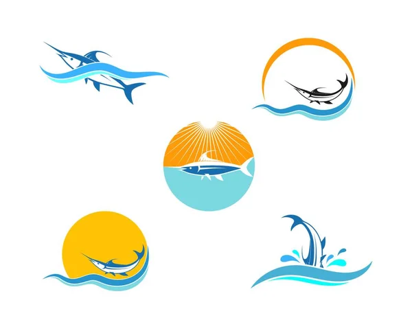 Blauer Marlin Fisch Symbol Logo Illustration Vektor — Stockvektor