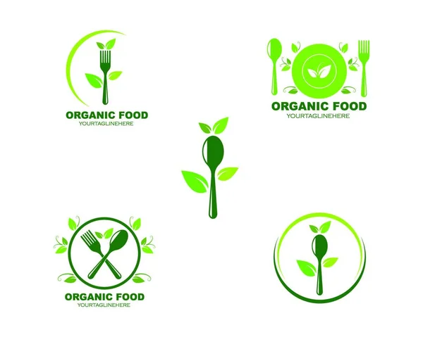Icono Vegetariano Logotipo Vector Ilustración Diseño — Vector de stock