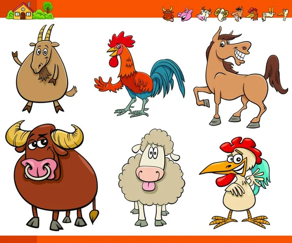 Cartoon Illustration Funny Farm Animals Comic Characters Set — Stock Vector