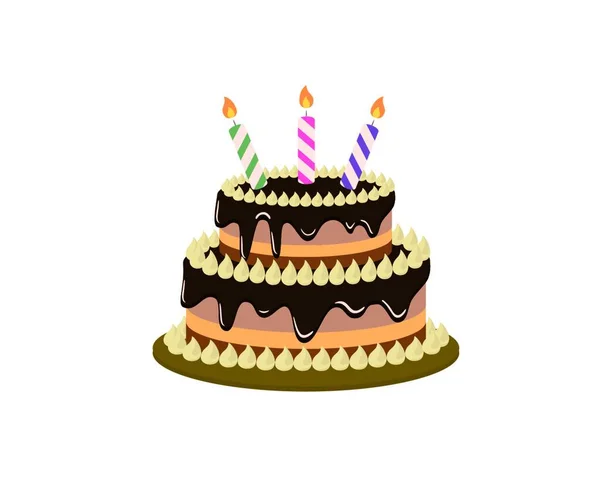 Születésnapi Torta Három Gyertya Világít — Stock Vector