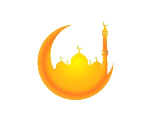 Mosquée Avec Tour Haute Combinée Avec Symbole Croissant — Image vectorielle