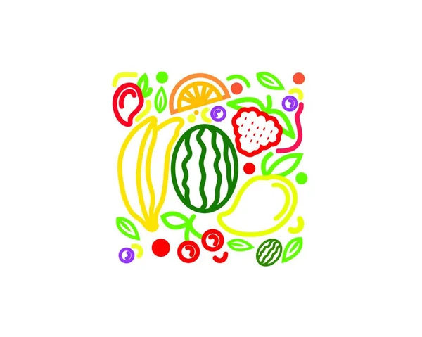 Fruits Arrangement Ornament Contour Fruits Store Groceries Vector — Vetor de Stock