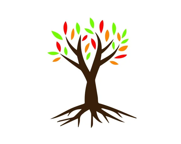 Árbol Con Hojas Coloridas Ilustración — Vector de stock