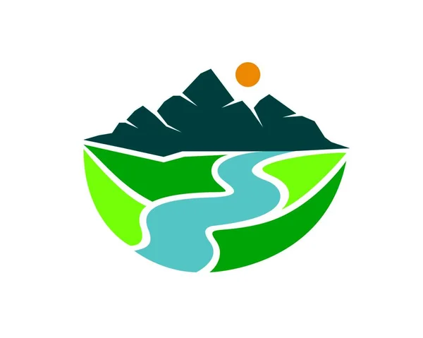Valley River Cliff Mountain Landscape — Stock Vector