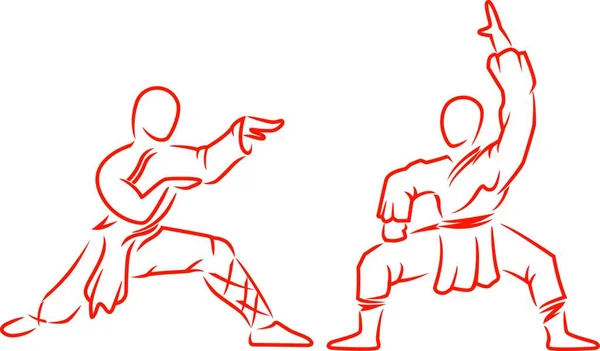 Deux Combattants Kungfu Silhouette — Image vectorielle