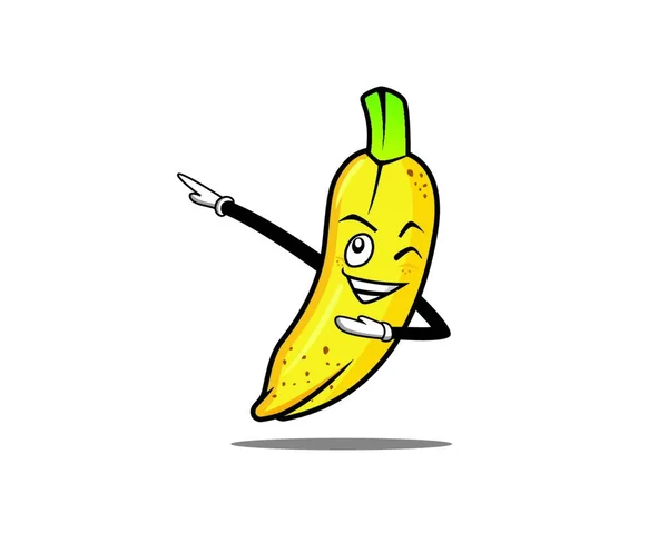 Caricature Mascotte Banane Winking Cheerful — Image vectorielle