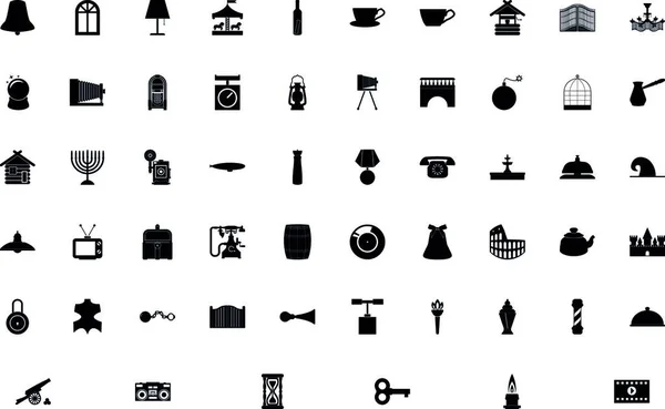 Vintage Objects Concept Black Color Set Solid Style Vector Illustration — Stock Vector