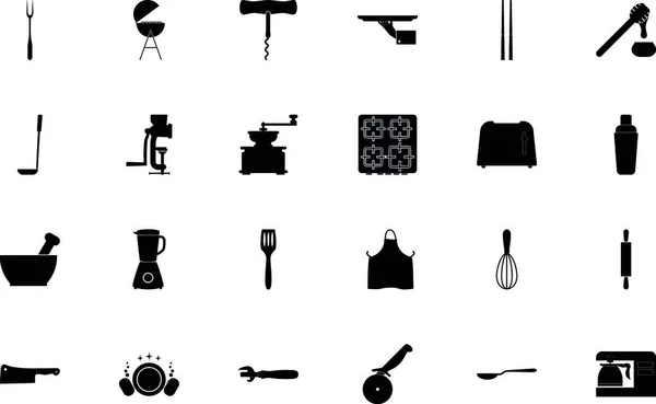 Accessoires Cuisine Couleur Noire Set Illustration Vectorielle Style Solide — Image vectorielle