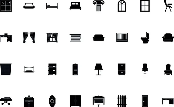 Set Furniture Icons Different Colors Isolated White Background — Stock Vector
