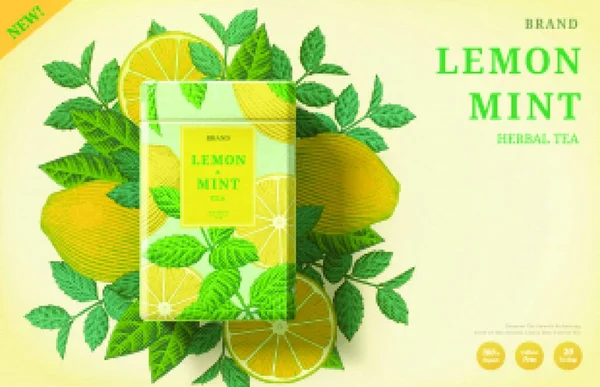 Suco Limão Com Folhas Hortelã — Vetor de Stock