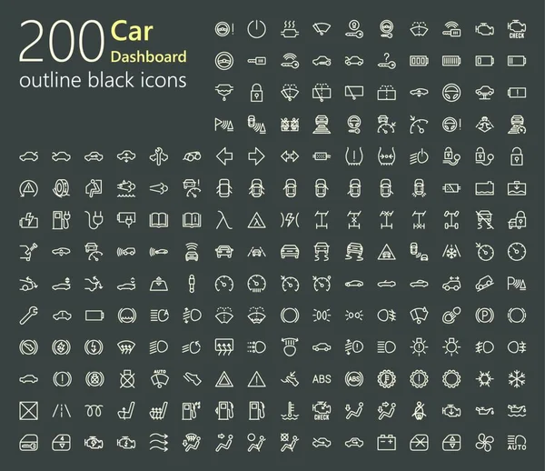 200 Iconos Contorno Guion Coche Para Industria Interfaz Usuario Aplicación — Archivo Imágenes Vectoriales