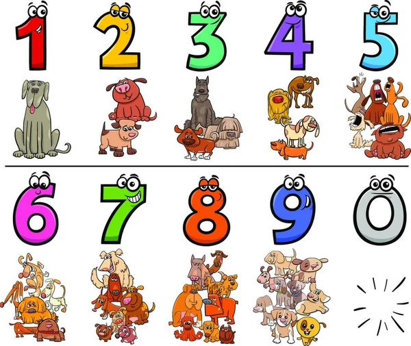 Cartoon Illustration Educational Numbers Collection Től Comic Dogs Állati Karakterek — Stock Vector