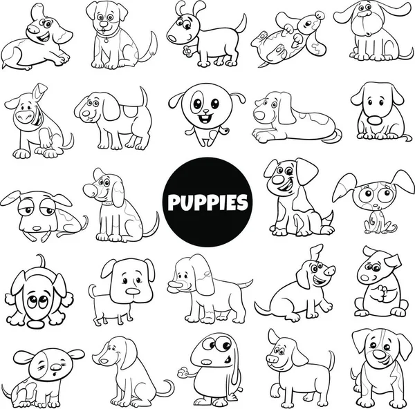 Dibujos Animados Blanco Negro Ilustración Cachorro Perro Comic Animales Personajes — Vector de stock