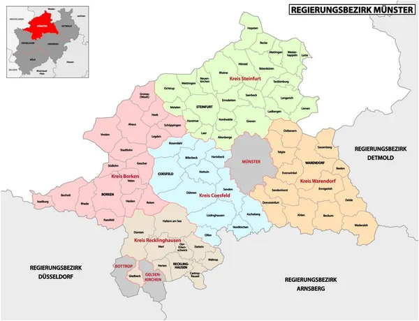 Mapa Vectorial Administrativo Región Munster Alemania Renania Del Norte Westfalia — Archivo Imágenes Vectoriales