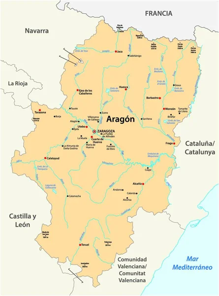 Aragon Spanyol Özerk Bölgesinin Vektör Haritası — Stok Vektör