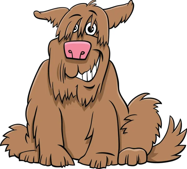 Cartoon Illustration Des Lustigen Zotteligen Sitzenden Hundes Comic Animal Character — Stockvektor