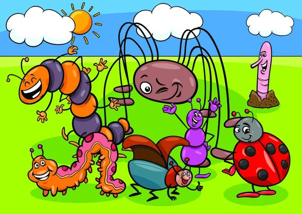 Ilustración Dibujos Animados Insectos Insectos Animal Characters Group — Vector de stock