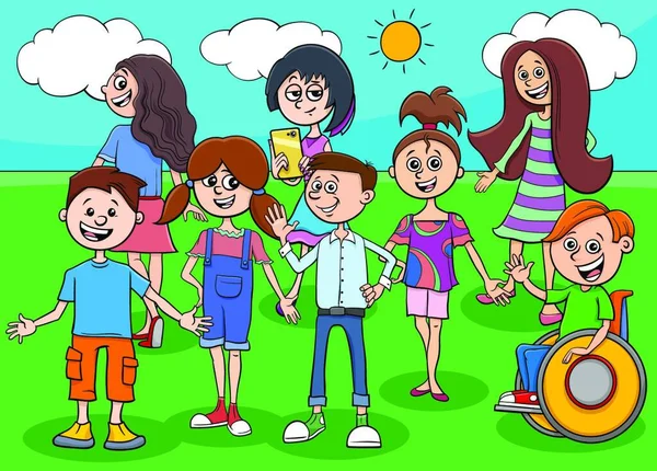 Cartoon Illustration Children Teenagers Comic Characters Group — Stockový vektor