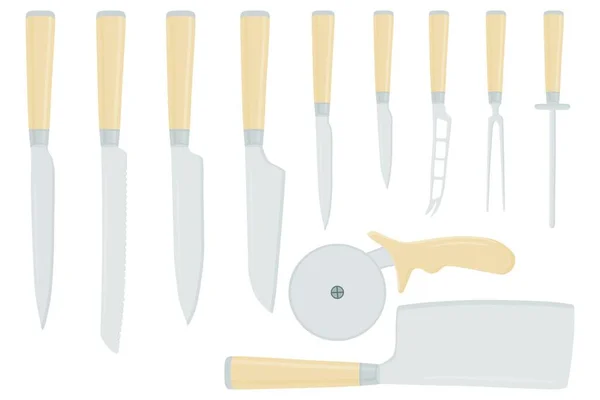 Illustration Sur Thème Grand Ensemble Coloré Différents Types Couteaux Taille — Image vectorielle