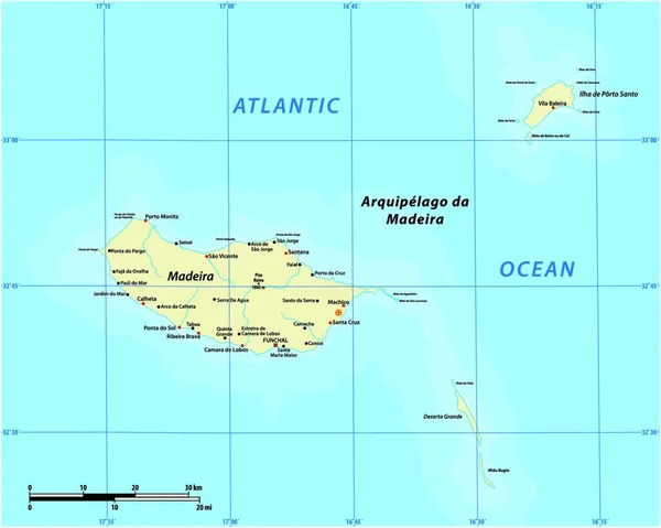 Mapa Vectorial Del Archipiélago Portugués Madeira Océano Atlántico Portugal — Archivo Imágenes Vectoriales