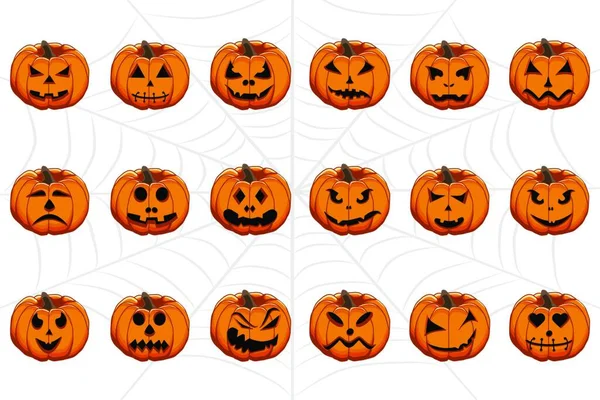 Vektor Illustrations Set Aus Kürbissen Zum Feiern Von Halloween Halloween — Stockvektor