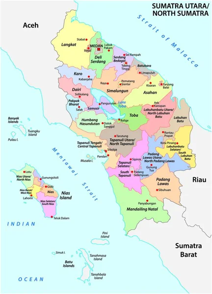 Administrativní Vektorová Mapa Indonéské Provincie Severní Sumatra Sumatra Indonésie — Stockový vektor