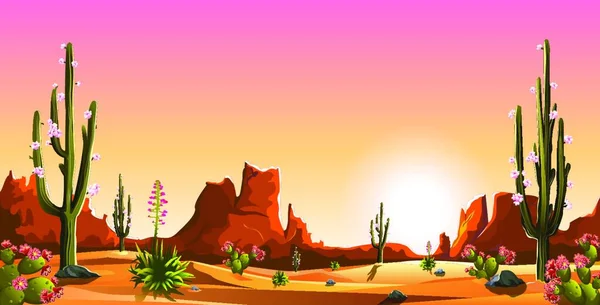 メキシコの砂漠 サボテンの開花 サガロサボテン — ストックベクタ