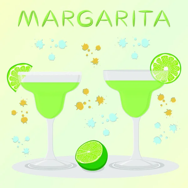 柑橘系のライムからアルコール カクテル マルガリータのベクター アイコン イラスト マルガリータは緑色のライムの透明なカクテルを一杯のカップから成る ガラスのキューブ氷のカクテル — ストックベクタ
