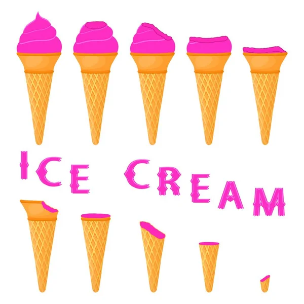 Vector Illustration Natural Plum Ice Cream Waffle Cone Ice Cream — Stock Vector